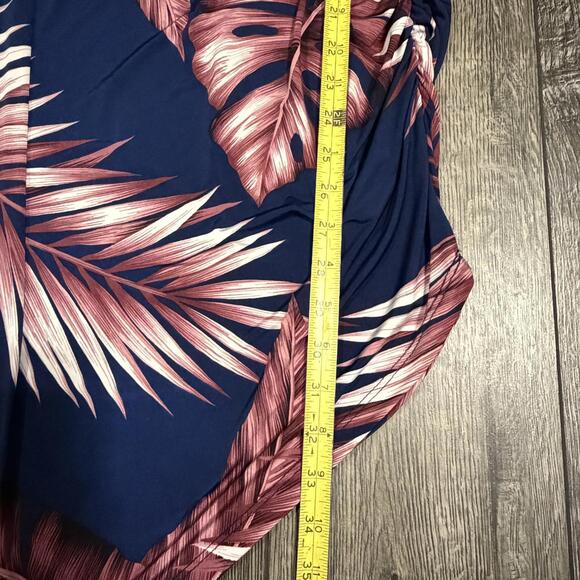 Windsor Tropical Palm Leaf Asymmetrical Ruched Bodycon Dress Navy Pink Medium - Picture 11 of 13